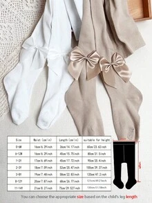 2pcs Girls' Basic Tights With Bow Decor, All Seasons - Multicolor - View 2