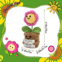 1 Set de regalo hecho a mano, con diseño de patrón de girasol tejido en rosa en la parte frontal, incluye una tarjeta inspiradora - Incluye set de plantas tejidas, adecuado para cumpleaños, aniversario, Navidad, oficina y otras ocasiones - Multicolor - Ver 3