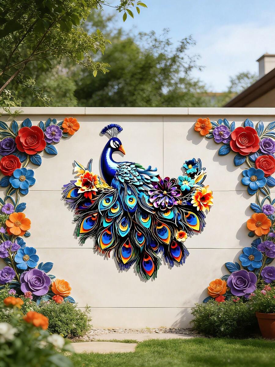 1件金属彩色孔雀壁挂装饰 - 彩色2D孔雀设计，适用于家居装饰、花园装饰、庭院装饰、派对装饰、节日装饰、办公室装饰、门廊装饰、婚礼装饰、咖啡馆装饰、酒吧装饰、酒店装饰、户外围栏装饰，是节日派对场合的完美选择，也是馈赠亲朋好友的理想礼物。