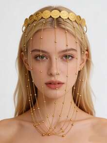 1pc Luxurious Gold Coin Crown Headpiece, Bridal Wedding Jewelry Tassel Decoration For Women - Crown - View 5