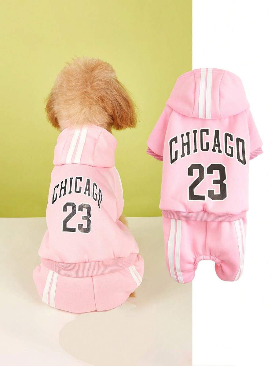 Áo nỉ có mũ in chữ tiếng Anh, trang phục mùa thu cho các giống chó nhỏ như Schnauzer, Pomeranian, Shiba Inu. - Hồng - Xem 1