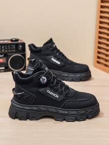 Men's Outdoor Thick Sole Fashionable Ankle Boots, Lace-Up Versatile High-Top Casual Shoes - Black - View 1