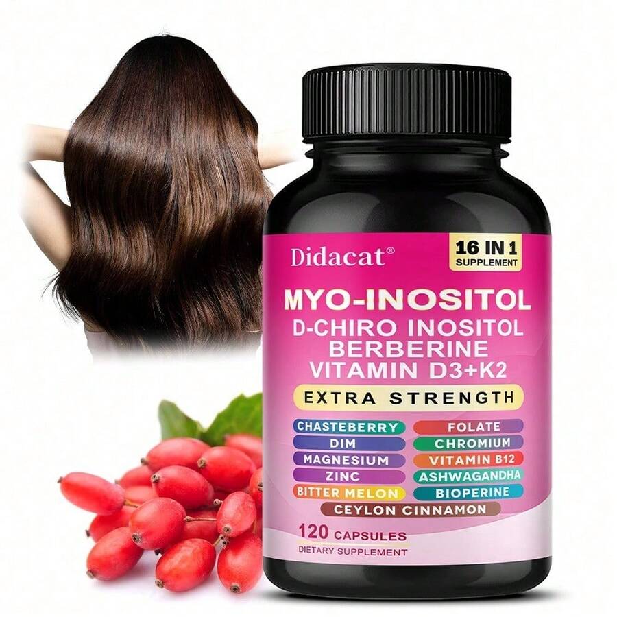 Bunkell 16-In-1 Dietary Supplement - 120 Capsules - Contains Inositol, D-Chiro-Inositol, Vitamins And More - Promotes Hair And Heart Health - For Women - 1 Bottle - View 1