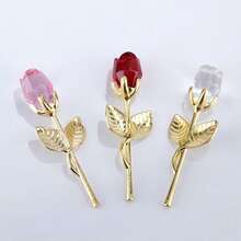 Glass Rose Mini Crystal Flower Artificial Flower, Mini Crystal Gift Box Decor, Red Rose Artificial Flower, Party Gift, Women Glass Rose Mini Crystal Flower Artificial Flower, Wedding Party Gift, Room Decor, Office Desk Decor - Multicolor - View 5