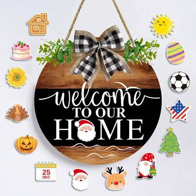 Cute Interchangeable Seasonal Welcome Door Sign For Front Door Decor, Interchangeable Welcome To Our Home Sign For Farmhouse Wall Porch Decor, Housewarming Gift