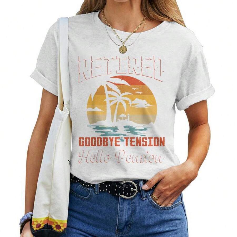 Retired 2024 Goodbye Tension Hello Pension Retirement Women T-Shirt - trắng - Xem 1