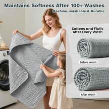 Large 36X36 InchHooded Bath Towels Newborn, 6-Layer% Muslin Cotton, Soft Absorbent Towels With Hood Babies, Infants & Toddlers, Unisex Newborn Bath Essentials 8WFV - 粉紅色 1 件 - 查看 6