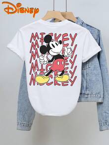 Disney Women's 100% Pure Short Sleeve Crew Neck Casual T-Shirt,  Club Print Pattern And Text, Spring/Summer Women's Running Fashion Crew Neck 100% Pure Short Sleeve T-Shirt, Women's Short Sleeve Crew Neck Casual Top, Disney Journey Pure Women's - trắng - Xem 2