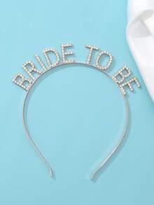 1件高级合金水钻“BRIDE TO BE”字母发箍，新娘婚纱配饰，单身派对装饰 - 銀色 - 查看 1