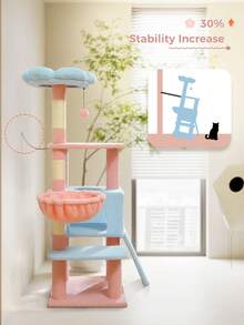 PAWZ Road 47.3" Flower Cat Tree  Multi-Level Cat Tower With Sisal Covered Scratching Posts, Cute Cat Condo For Indoor Small Medium Cats, Pink Top Perch, Ramp, Fluffy Ball, Blue Pink - Màu xanh lam - Xem 3