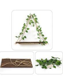 1pc/2pcs Green Leaf Fairy Light Decor Hanging Wall Rack, Bohemian Style Triangle Floating Display Shelf, Cozy Atmosphere Light String Wall Mount Storage Rack, Retro Countryside Plant Display Rack, Decoration For Living Room, Bedroom, Dorm, Balcony, Cafe (Batteries Not Included) - Multicolor - View 8