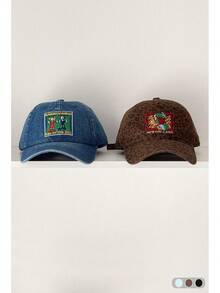 Y2K卡通鳄鱼刺绣软顶棒球帽，宽帽檐修饰脸型，时尚男女通用复古豹纹帽 - 多色 - 查看 1