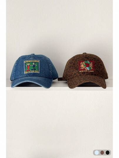 Y2K Cartoon Crocodile Embroidery Soft Top Baseball Cap, Wide Brim Flattering Face, Fashionable Unisex Retro Leopard Print Cap