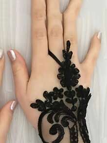 1pc Elegant Black Lace Fingerless Gloves - Soft & Skin-Friendly, Floral Design, Stretchy Polyester Fabric - Ideal For Brides, Weddings, Parties And Galas, Wedding Accessories - A - View 5