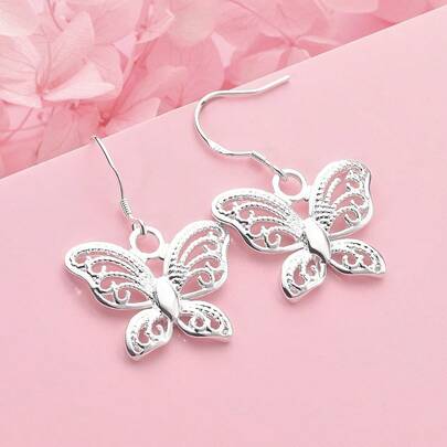 1对925纯银镀层精致蝴蝶耳环，女士款 - 时尚优雅，适合婚礼和派对 - 珠宝配饰