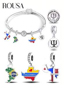 1pc 925 Sterling Silver Colombia Country Pendant Charm, Suitable For DIY Bracelet, Women's Jewelry, Affordable, Essential Back To School Accessory - Silver - View 13