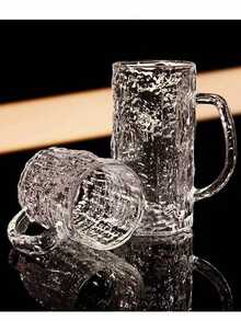 1个装大容量精酿啤酒杯 - 冰川纹理杯，带把手，加厚玻璃 - 家用饮用杯 - 彩色 - 查看 1