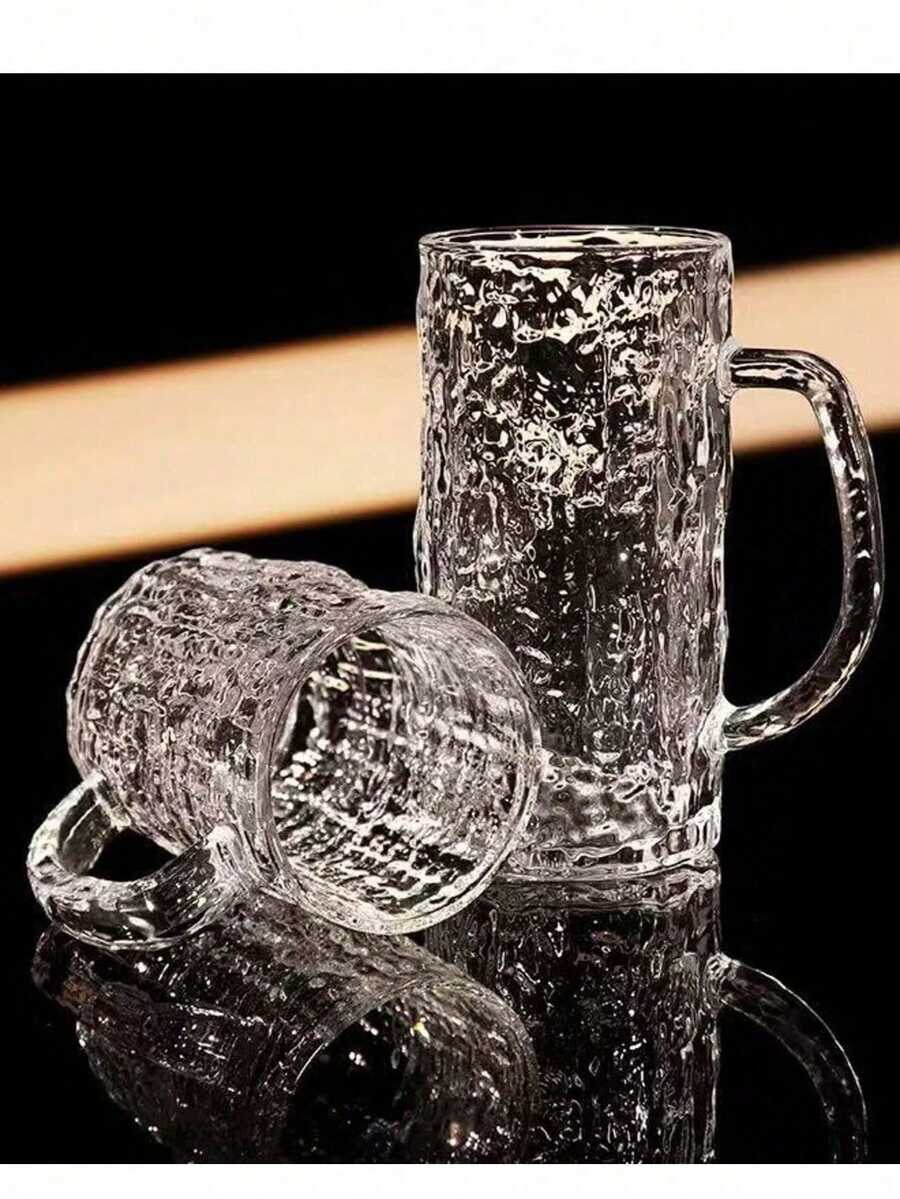 1个装大容量精酿啤酒杯 - 冰川纹理杯，带把手，加厚玻璃 - 家用饮用杯 - 彩色 - 查看 1