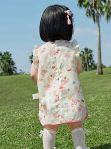 Balabala 2026年少女夏季復古風甜美可愛柔軟派對洋裝 - 白紅色調 - 查看 3