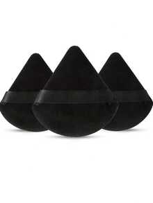 YZIMENG 3pcs Fan Shape Powder Puff Set, Soft Velvet Makeup Puffs With Strap, Facial Makeup Tools Ideal For Makeup Beginner Artist - Black - View 1