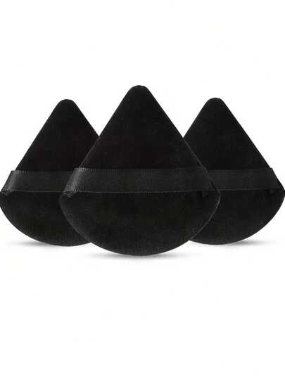  YZIMENG 3件套扇形粉扑套装，柔软天鹅绒化妆粉扑带挂绳，面部化妆工具，适合化妆初学者