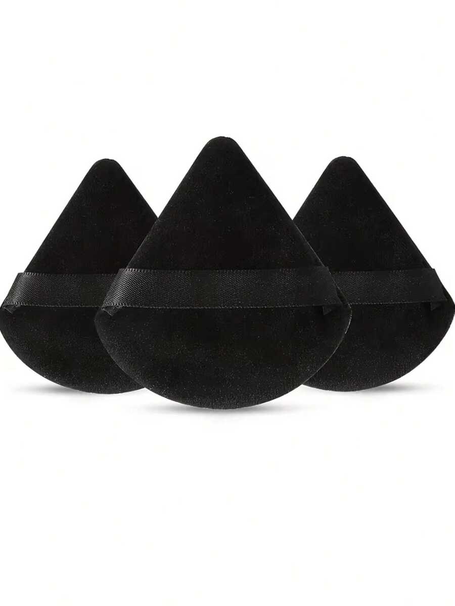 YZIMENG 3pcs Fan Shape Powder Puff Set, Soft Velvet Makeup Puffs With Strap, Facial Makeup Tools Ideal For Makeup Beginner Artist - Black - View 1