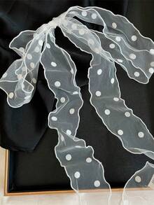 优雅蕾丝网眼波点围巾，新款夏季轻盈甜美百搭围巾/领带，女士适用 - 寬波點白色 - 查看 6
