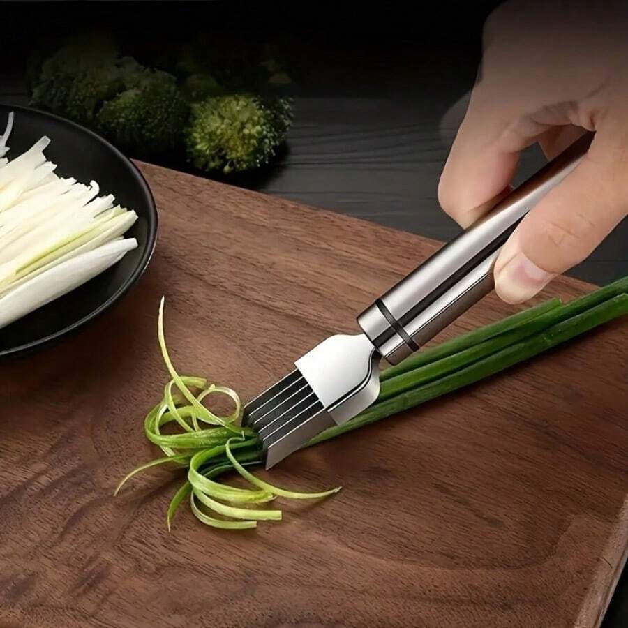 1/2/3pcs Multi-Functional Stainless Steel Vegetable Slicer, Suitable For Slicing Onions, Garlic And Tomatoes, Handheld Onion Cutter, Efficient Slicing Kitchen Essential, Vegetable Slicer And Chopper - Silver - View 1