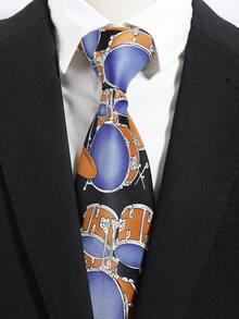 1pc Men's Fashionable Musical Instrument Pattern Satin Necktie, Suitable For Parties, Festivals, Hosting Events, Stage Matching,Accessories,Gifts - Multicolor - View 5