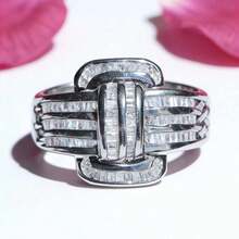 Nhẫn đôi hình vuông sang trọng, đính đá Cubic Zirconia tổng hợp, quà tặng trang sức đính hôn và cưới. - trắng - Xem 8