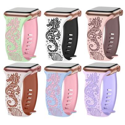 1 pieza Banda de repuesto con patrón lindo tallado, se ajusta a relojes de 38mm, 40mm, 41mm, 42mm, 44mm, 45mm, 46mm, 49mm para hombres y mujeres, banda deportiva suave y transpirable compatible con Apple Watch SE Series 11, 10, 9, 8, 7, 6, 5, 4, 3, 2, 1 Ultra 3/2/1