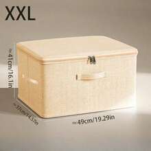 Zippered Storage Box With Handle, Foldable Covered Household Cube Basket, Wardrobe Clothes Storage Container - Beige - View 15