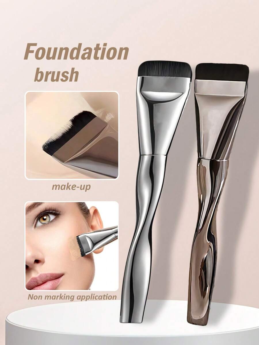 1pc Ultra-Thin Flat Foundation Brush, Facial Mask Brush, High-End Spiral Brush, Multi-Functional Makeup Tool, Travel Essential For Confident Makeup Look - Multicolor - View 1