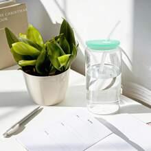 4/8个装可重复使用塑料杯，带塑料盖和吸管，啤酒罐造型塑料杯，适用于威士忌、冰咖啡、茶、汽水、鸡尾酒，16盎司透明杯 - 彩色 - 查看 4