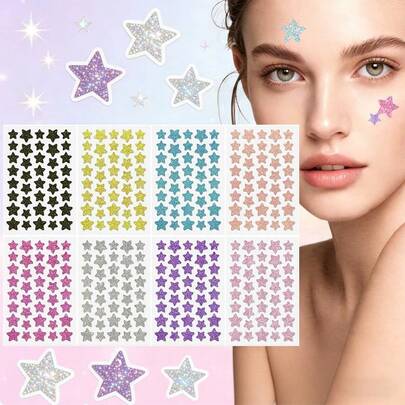 320 piezas/40 piezas Pegatinas correctoras de rostro, Pegatinas de hidrogel para el rostro, Pegatinas de estrellas brillantes, Pegatinas correctoras de rostro, Para mujeres y hombres, Patrón de pentagrama, Forma de estrella, Negro, Rosa, Amarillo, Azul, Plateado, Rojo rosa, Oro rosa, Morado, Brillante, Pegatinas de hidrogel, Pegatinas de estrellas brillantes, Pegatinas de estrellas brillantes autoadhesivas, Pegatinas decorativas