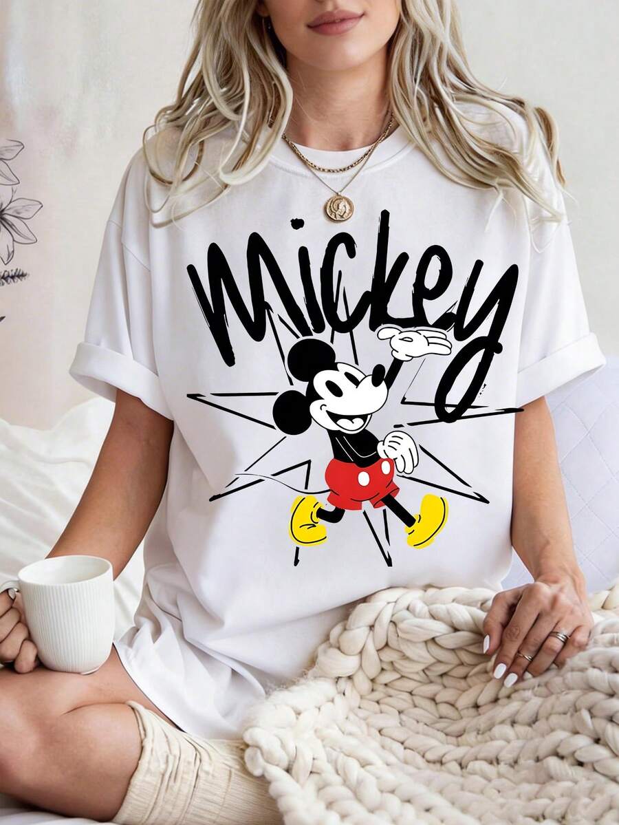 Disney UNIHLO Mickey  Print  Summer Casual Versatile Pure Cotton T-Shirt Suitable For Any Place - 白色 - 查看 1