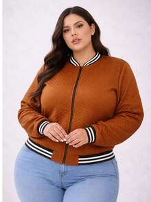 Women's Plus Size Bomber Jacket, Coat, Blouse, Cold Weather, Sizes G1 G2 G3 - 駝色 - 查看 3