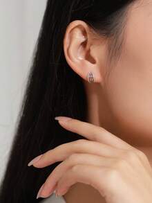 1 Pair New 925 Sterling Silver Line Design Earrings, Jewelry Gift For Wedding Engagement - Silver - View 3