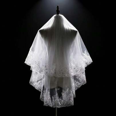 Sequin Bridal Veil, Bridal Veil With Comb, Lace Edge Wedding Veil, Sparkly Bridal Headpiece, Sheer Tulle Lace Veil, Mantilla Lace Bride Veil