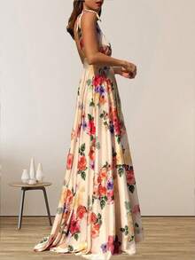 女士印花荷叶边鸡尾酒会礼服，适合婚礼、度假等场合，春季款 - 彩色 - 查看 2