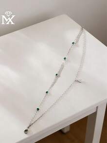 SYMFNY 1件925纯银壁龛式设计祖母绿圆形钻石+水滴形白色钻石精致链条手链，适合日常佩戴/派对晚宴 - 手鍊 - 查看 3