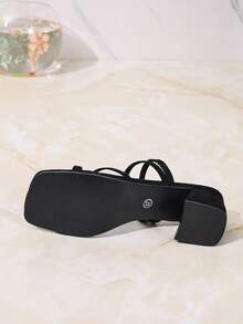 Giày sandal quai ngang gót vuông mũi vuông dành cho nữ, kiểu dáng thời trang tối giản, đa năng, gót trung bình, thích hợp cho hoạt động ngoài trời. - màu đen - Xem 7