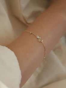 GAGAFEEL 1pc 925 Sterling Silver Fashionable Elegant Cute Rose Flower Cubic Zirconia Chain Bracelet, Suitable For Women's Daily Wear, Friendship & Birthday Gift - Gold - View 4