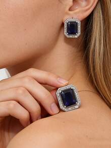 一对优雅奢华的铜色水钻方形几何耳环，适合女士正式场合、派对、夜店着装。 - 方塊款 - 查看 12