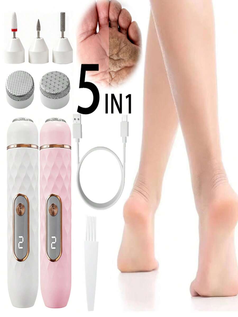 Portable Electric Foot Grinder, Electric Foot File, Includes 5 Grinding Heads, Removes Dead Skin, Rechargeable Electronic Foot Care Device With Replaceable Grinding Heads - Multicolor - View 1