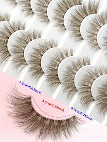 10 pares de pestañas postizas de visón sintético marrón transparente natural y esponjoso, adecuadas para uso diario - Marrón - Ver 2