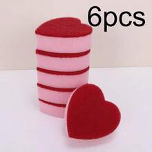 1/6/12/24pcs Heart-Shaped Sponge Cleaning Pads | Durable Polyurethane, Ideal For Kitchen Cleaning, Dishwashing, And Sink Wiping - Pink - View 11