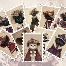 36pcs Vintage Art Cat Illustration Sticker Pack | Fashionable Retro Cat And Floral Pattern Vinyl Stickers | Suitable For Phones, Luggage And Decoration | Perfect For Cat Lovers And Art Atmosphere Enthusiasts - Rectangle - View 3
