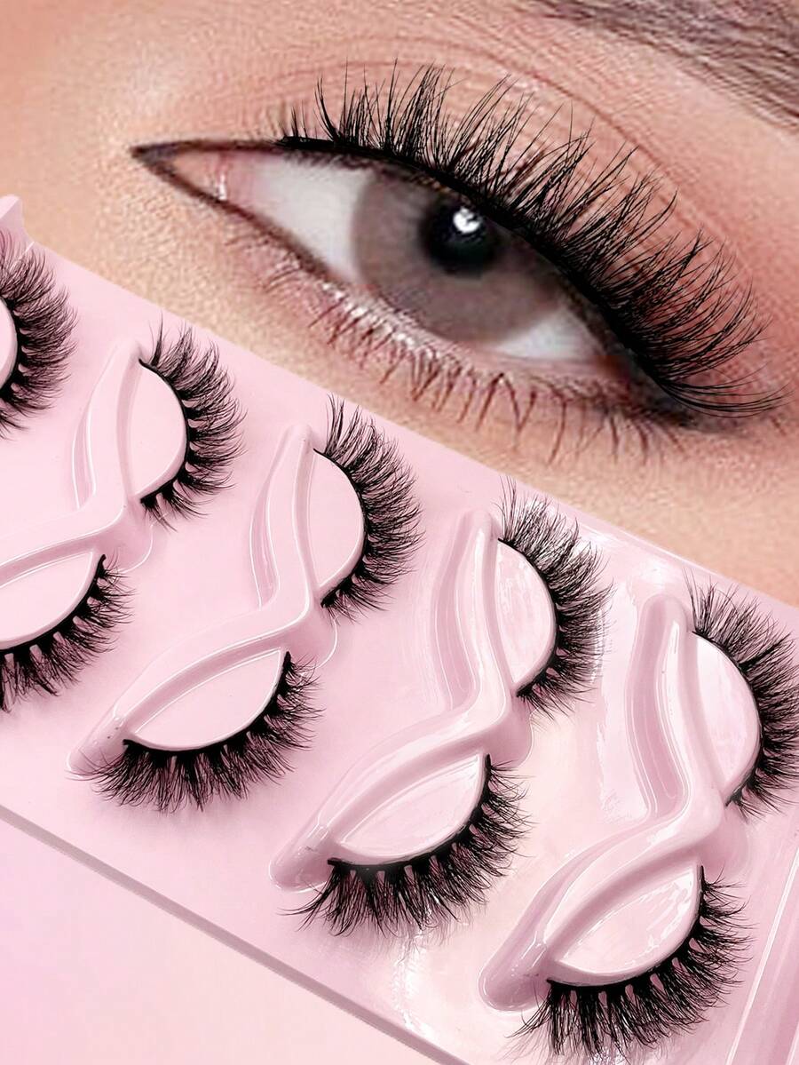 ENCHUW 5 Pairs Cat Eye Lashes, Natural Soft Criss-Cross Delicate False Eyelashes, Faux Mink Cartoon Style Fake Lashes - Black - View 1