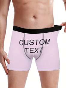 Customized Square Underwear Text, Men's Underwear, Comfortable And Breathable, Fashionable And Interesting, Machine Washable, Gifts For Boyfriends And Husbands, Valentine's Day, Christmas, Anniversaries, Novelty Underwear - 粉紅色 - 查看 6